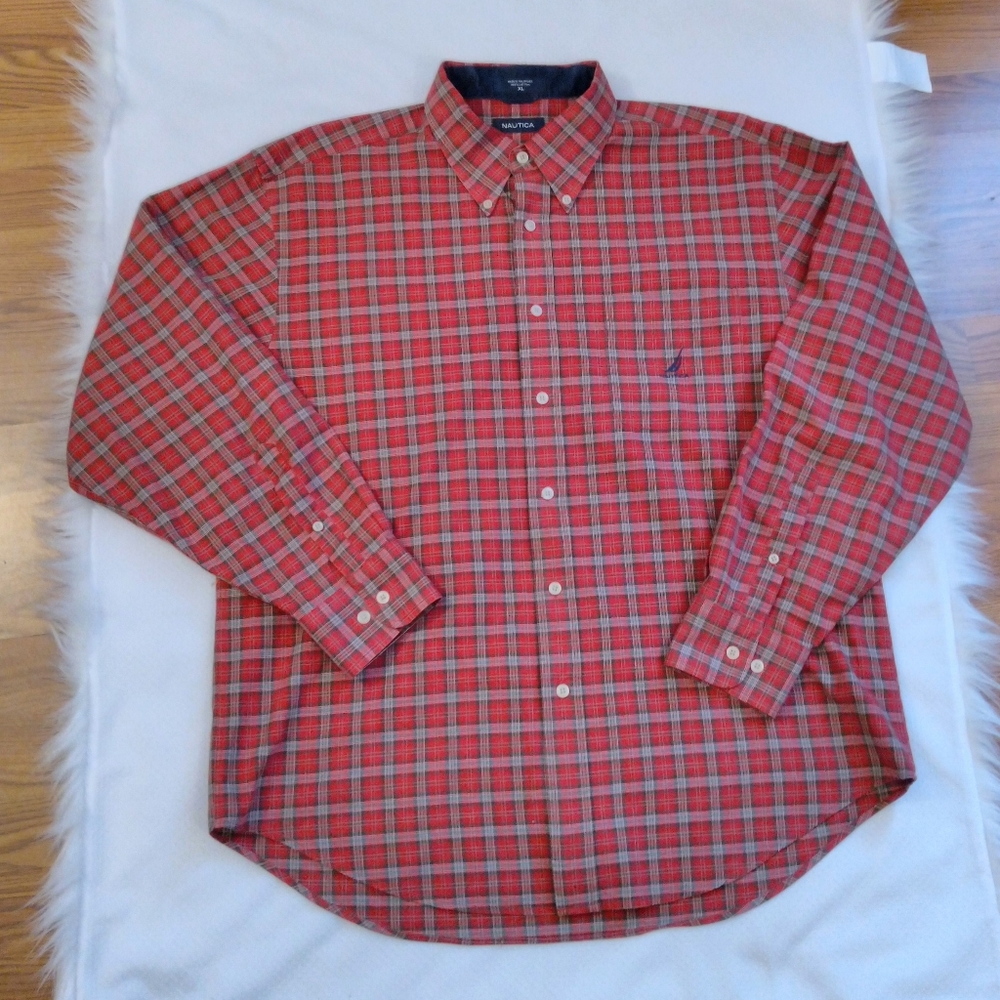 Nautica Plaid Shirt Men's XL Red and Green